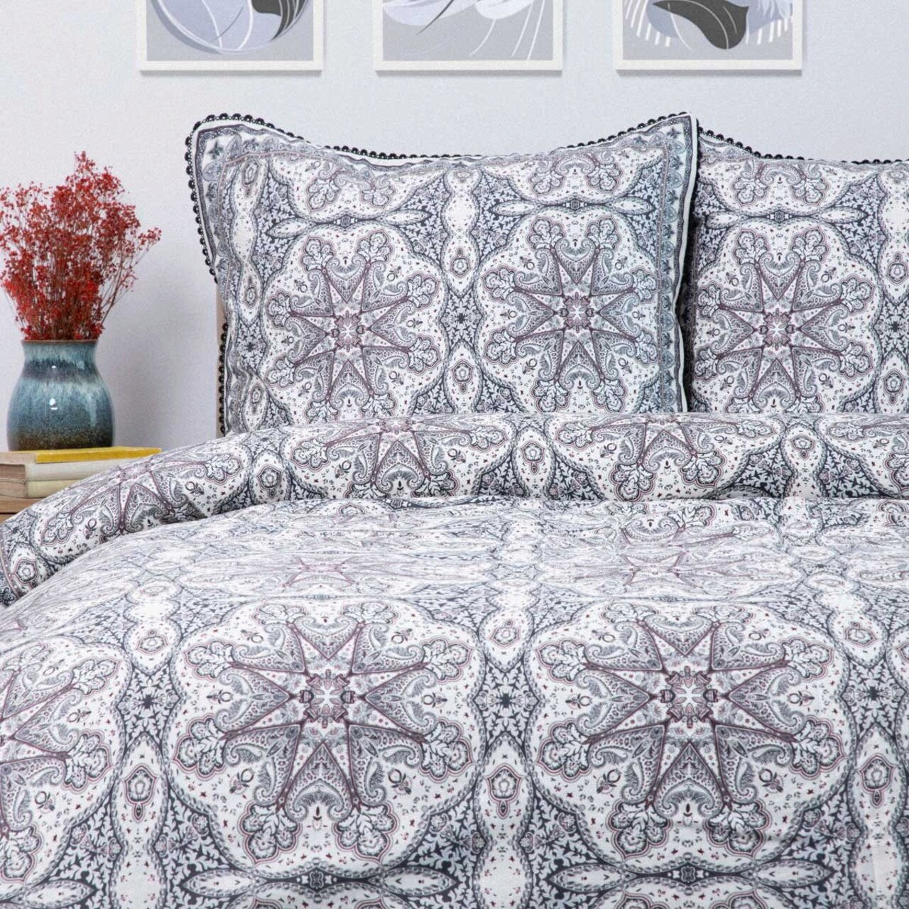 Lenjerie de pat dubla Scarla, Homla, 3 piese, 160x200 cm, bumbac satinat, multicolor - imagine 7